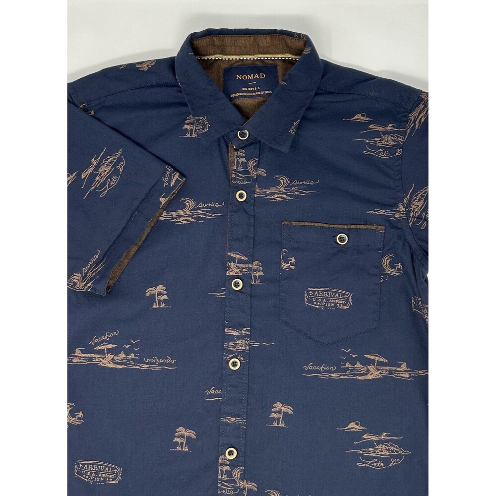 Nomad Boys Navy Blue Hawaiian Short Sleeve Shirt Size 8-S